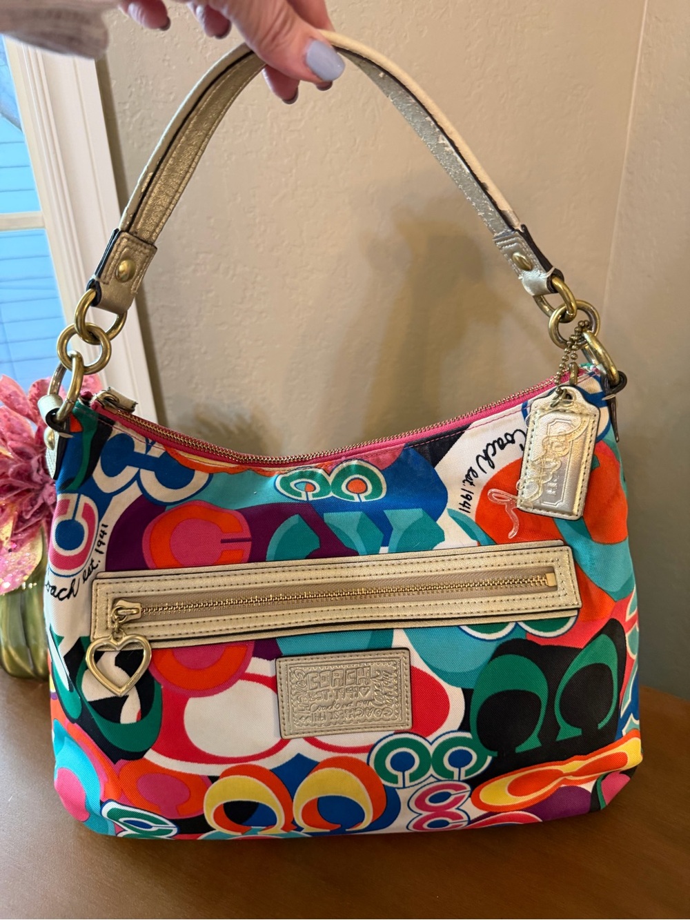 Coach Multicolor Poppy Pattern Shoulder Bag w/ Crossbody strap